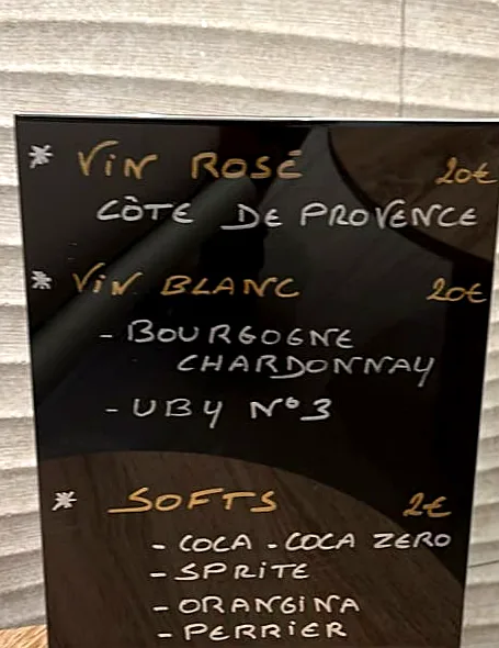 Wine and soft drinks menu at Spa Elite